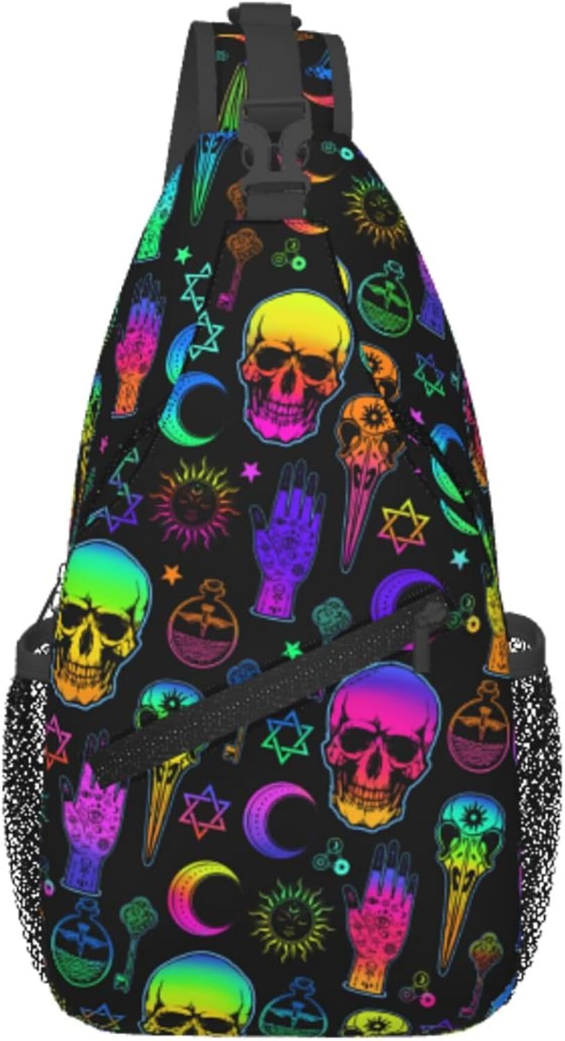 MEDTOGS Skull Sling Bag,Victorian Gothic Sling Backpack Black Crossbody Bag Men Casual Shoulder Daypack for Women Men Lightweight Travel Hiking Gym