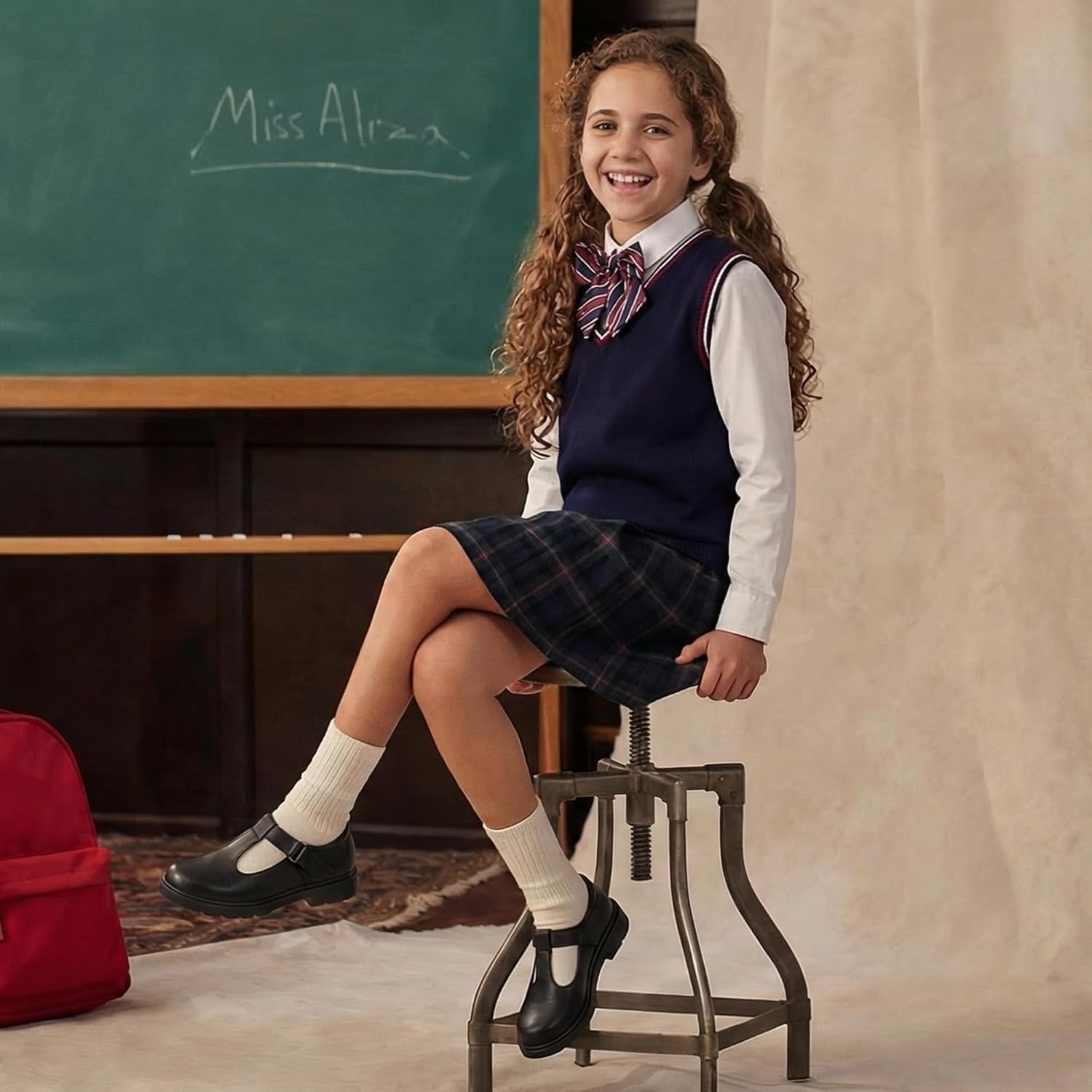 JABASIC Girls Lightweight Non-Marking T-Strap School Uniform Shoes Mary Jane Flats