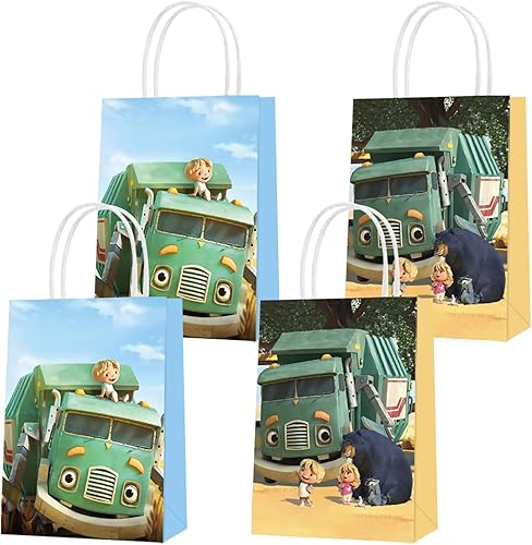 16 bolsas de regalo de papel para camión de basura, 2 estilos de bolsas de recuerdo de fiesta con asas para decoraciones de fiesta de camiones de