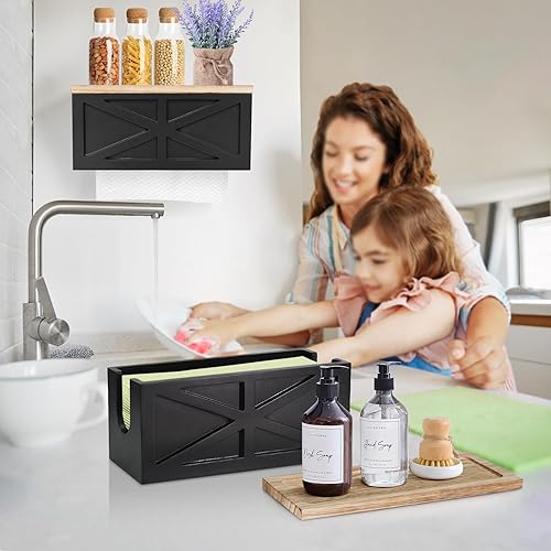 Miniatura 2 de Dispensador de toallas de papel para montaje en pared, soporte para toallas de papel montado en la pared con tapa, madera maciza comercial plegable