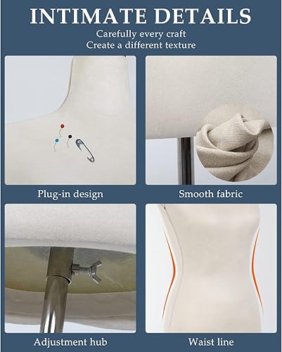Miniatura 5 de Cuerpo de maniquí para mujer, forma de maniquí, torso de maniquí con soporte para exhibición de 60 a 67 pulgadas, altura ajustable para coser base