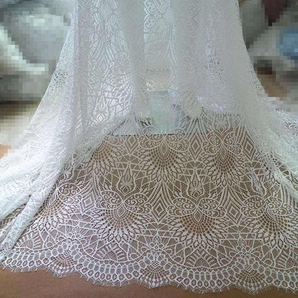 300cmx150cm Eyelash Lace Fabric Soft Chantilly Bridal Lace Fabric by The Yard for Floral Wedding Dresses, DIY Crafts, Table Cloth,Vintage Home Décor (Flower 7)
