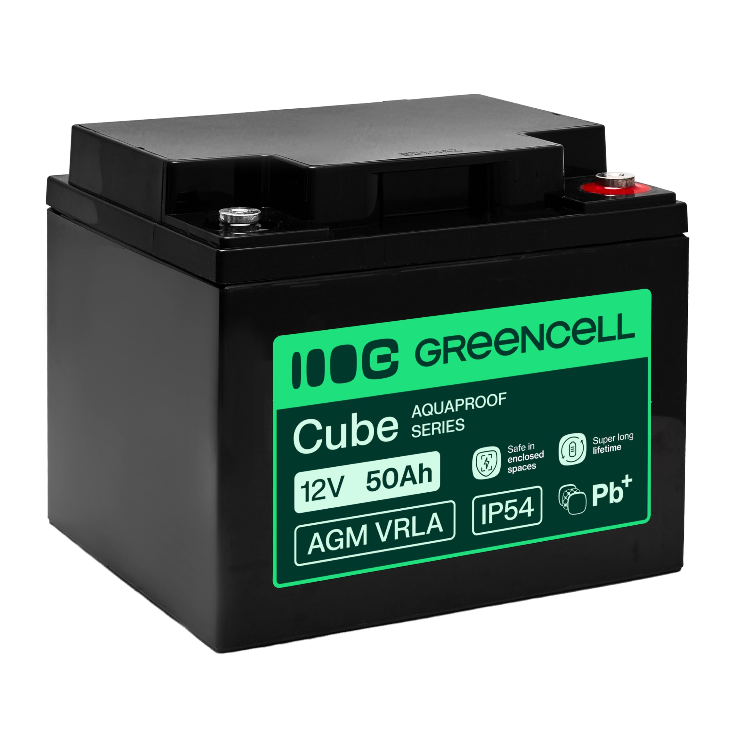 Greencell AGM VRLA 12 V 50 Ah - Batteria gel senza manutenzione per UPS, campeggiatori, sistemi di allarme, alimentazione di emergenza e applicazioni industriali, durevole, protezione IP54, alte