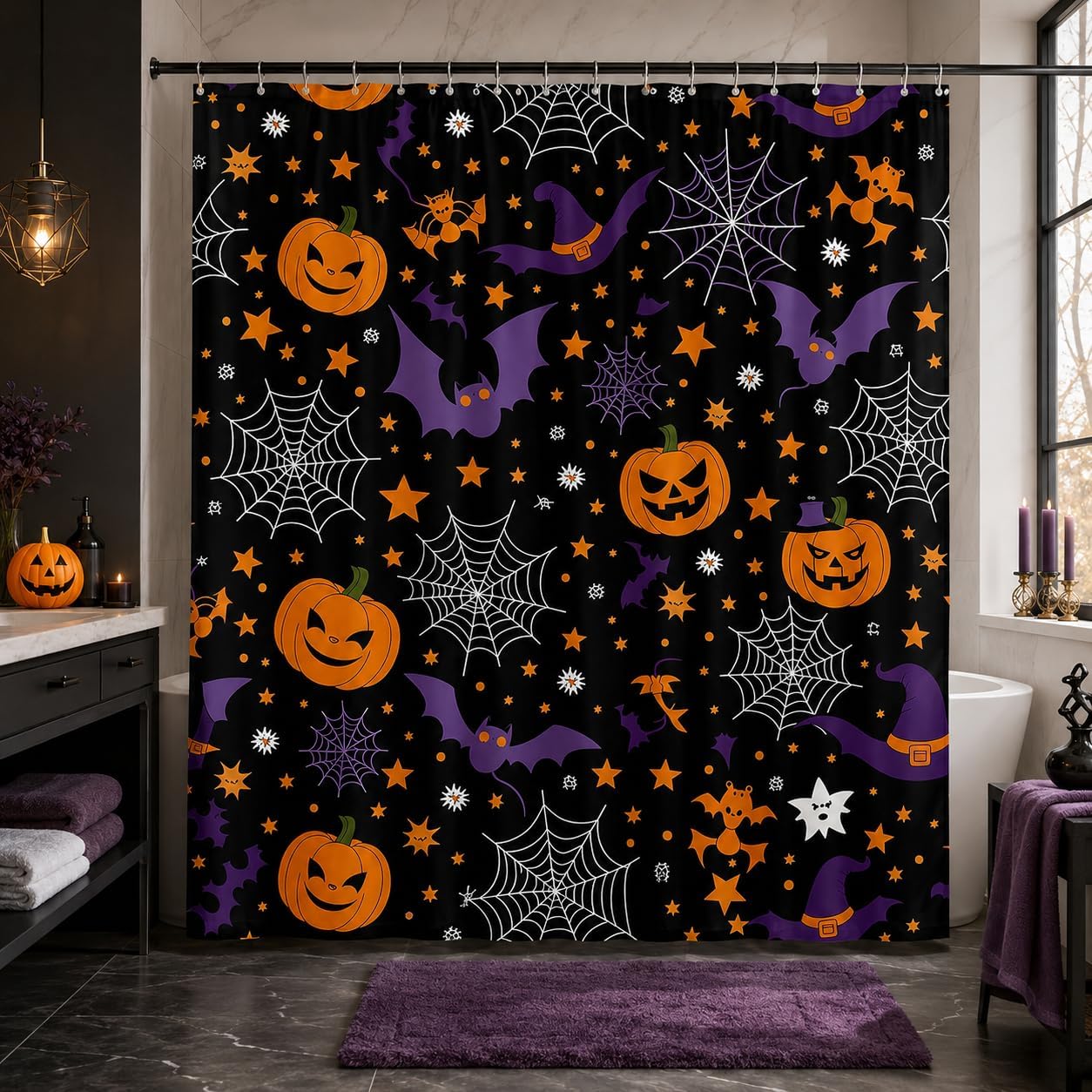 Feelyou Halloween Decor Shower Curtains Ghost Bathroom Curtain for Kids Women Men Bat Bathroom Accessories Waterproof Polyester Fabric for Stalls Bathtubs 72"x72" image 4