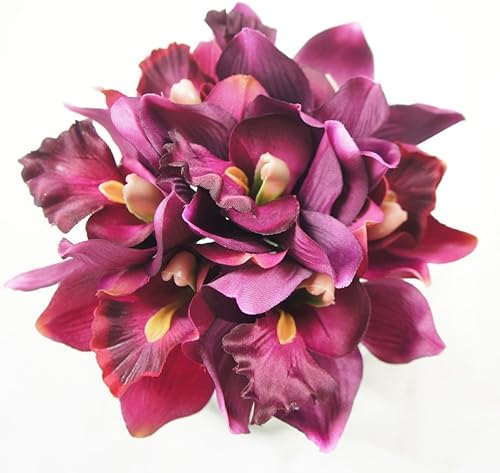 Miniatura 9 de Lily Garden Mini 7 tallos Cymbidium Orchid Bundle Flores artificiales (blanco)