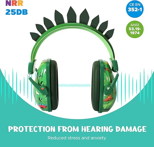 Miniatura 2 de homicozy Auriculares con cancelación de ruido para niños, niños pequeños, adolescentes de 1 a 12 años, protección auditiva de dinosaurio, orejeras