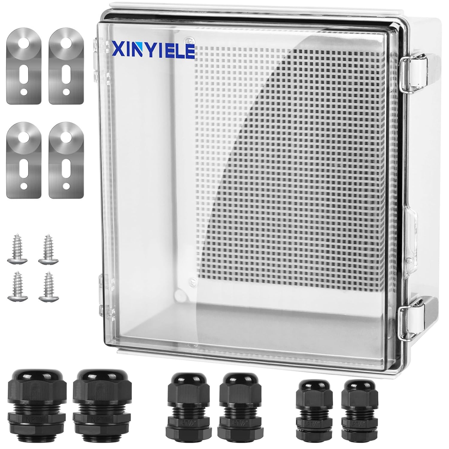 Waterproof Outdoor Project ABS Plastic Junction Box IP67 Weatherproof Dustproof Enclosure with Hinged Cover, Mounting Plate,Wall Brackets for Power Project (Clear, 11.8"x11.8"x7.1") 11.8"x11.8"x7.1" Transparent Cover