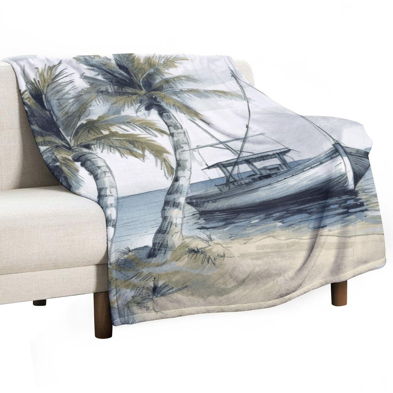 Couverture flanelle palmiers pour vos soirées canapé