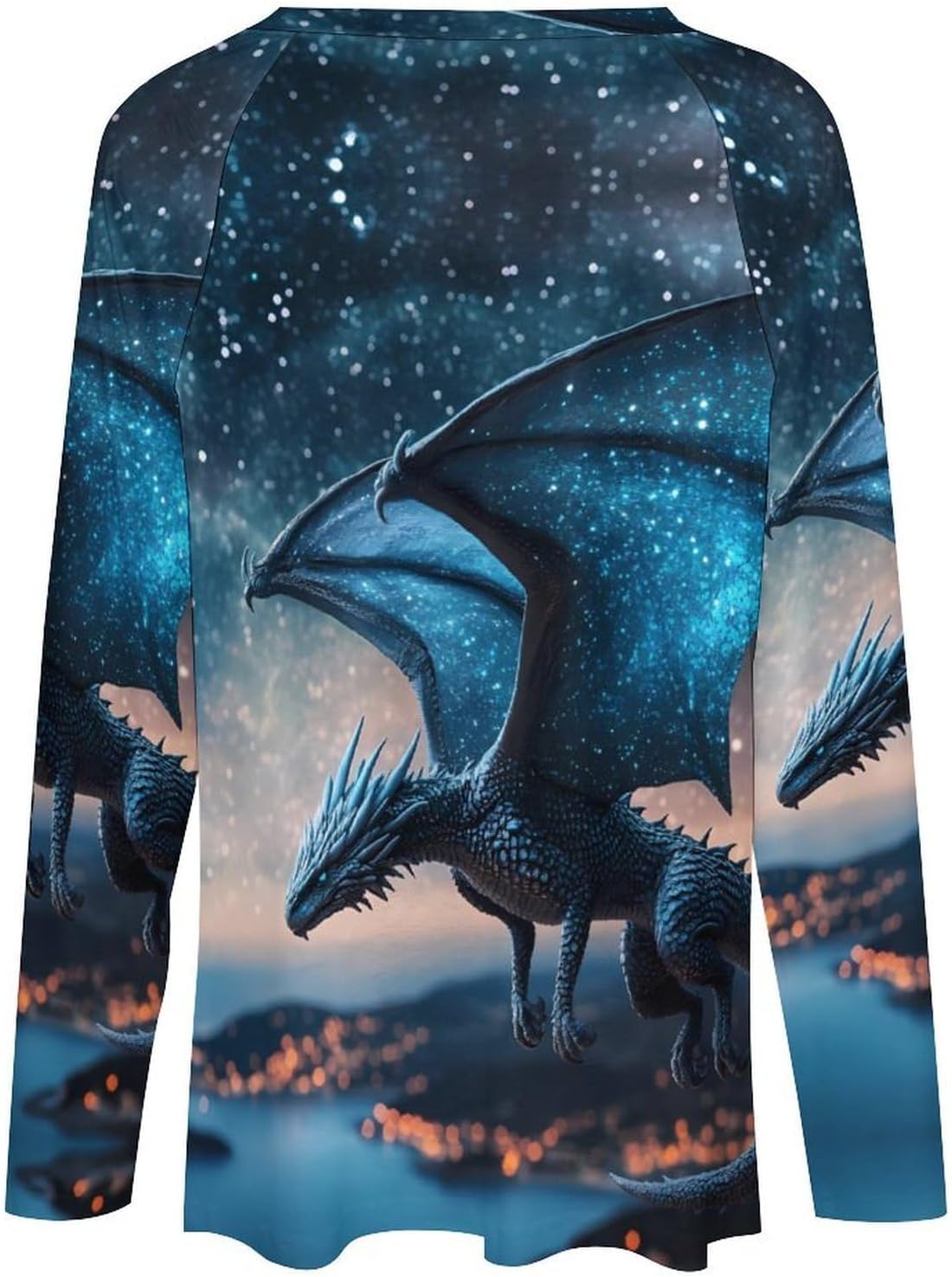 Flying Dragon Long Sleeve Shirts Loose T Shirts V-neck Tees Tops Casual Sweatshirt for Women