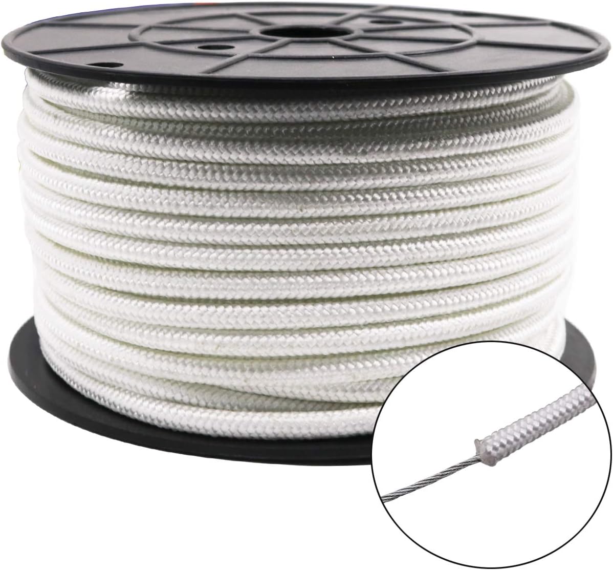 Wire Center Flagpole Rope 1/4" x 100 feet - Braided Polyester Line with Steel Center Marine Grade Flag Pole Halyard Rope