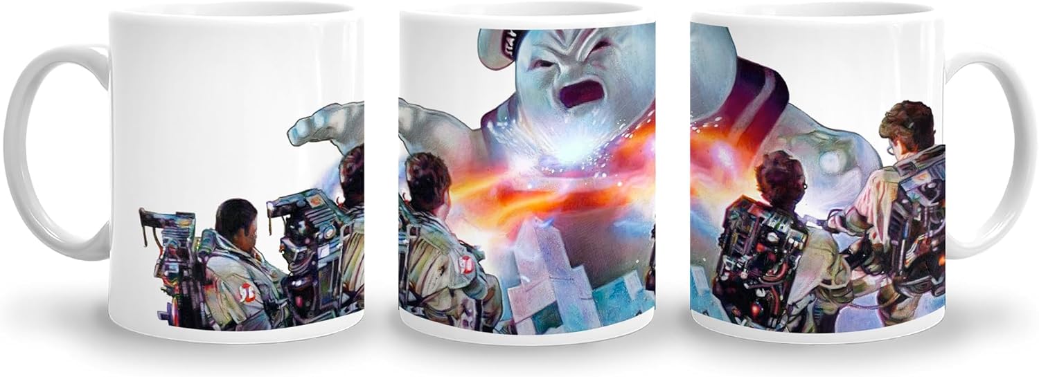 Ghostbusters Stay Puft Marshmallow Nostalgic Coffee Mug, Bill Murray Dan Aykroyd Fan Art for Dad, 80's Kid Movie Lover Gift, Film Buff Colored Pencil Drawing (15 oz. Ceramic Mug)
