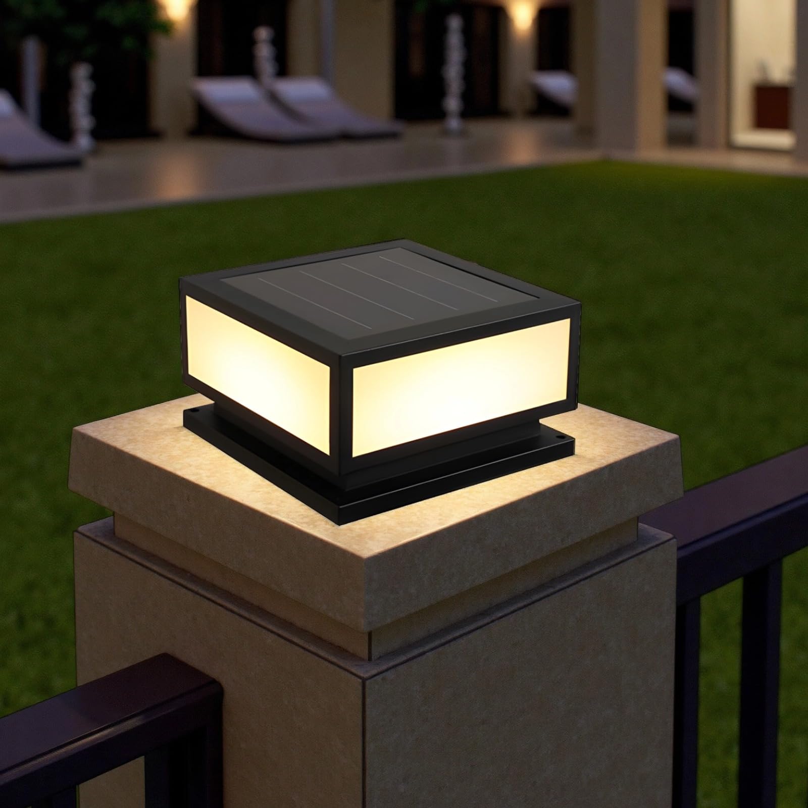 Zewnętrzna kwadratowa lampa filarowa, 9,8 cala solarne lampki słupkowe z pilotem, 4-kolorowe wodoodporne zewnętrzne światło filarowe do ogrodzenia patio ogrodu