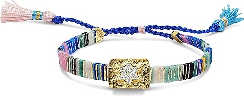 Alef Bet by Paula Macrame Friendship Bracelet in Shades of Blue with Gold-plated Jewish Star of David Charm