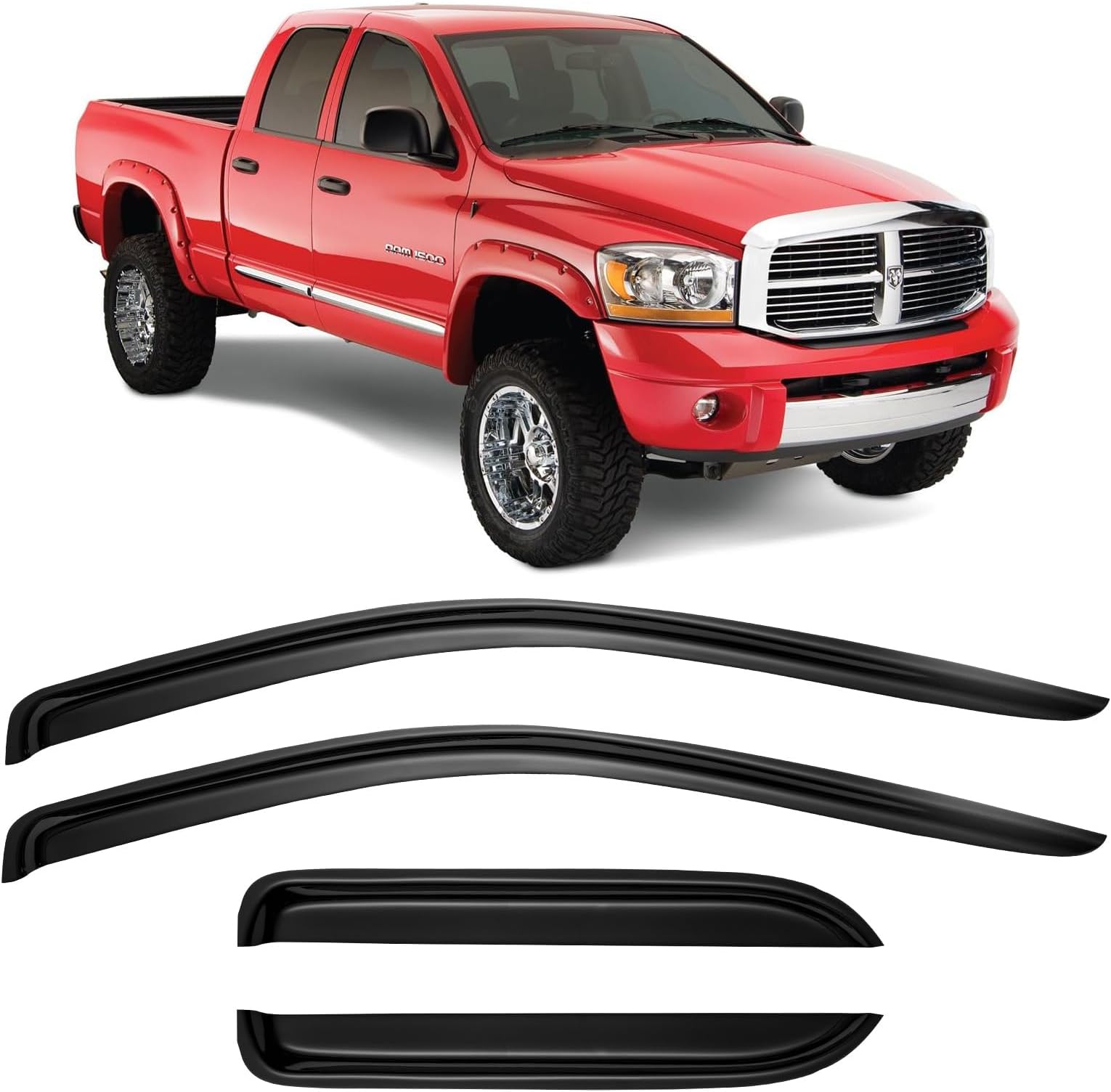 Window Visor Wind Deflectors For 2002-2009 Dodge Ram 1500/2500/3500 Crew Cab – Dark Grey Tape-On