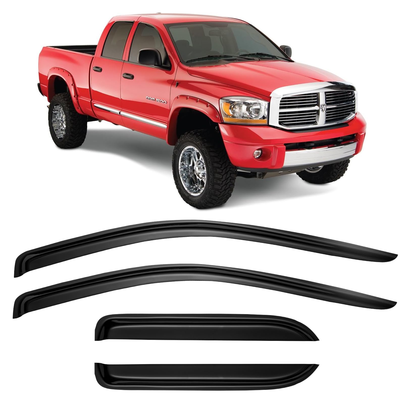 4Pcs Window Rain Guards for 2002-2008 Dodge Ram 1500 Quad Cab, Window Visor Vent Visors Shades Wind Deflectors for 2003 2004 2005 2006 2007 2008 2009 Ram 2500 3500