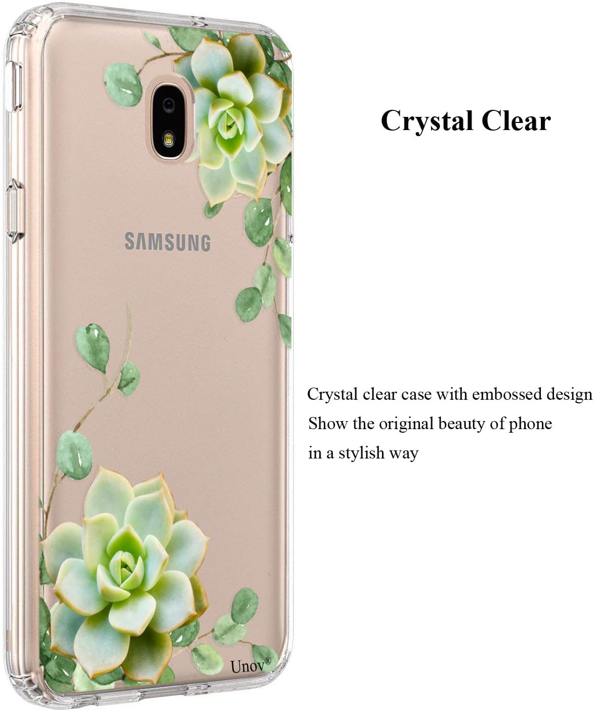 Unov Case Clear with Design for Galaxy J7 2018 Slim Protective Soft TPU Bumper Embossed Pattern for Galaxy J7 Crown J7 Refine J7 Star J7 V J7V 2nd J7 Aero J737V (Succulent Plant)