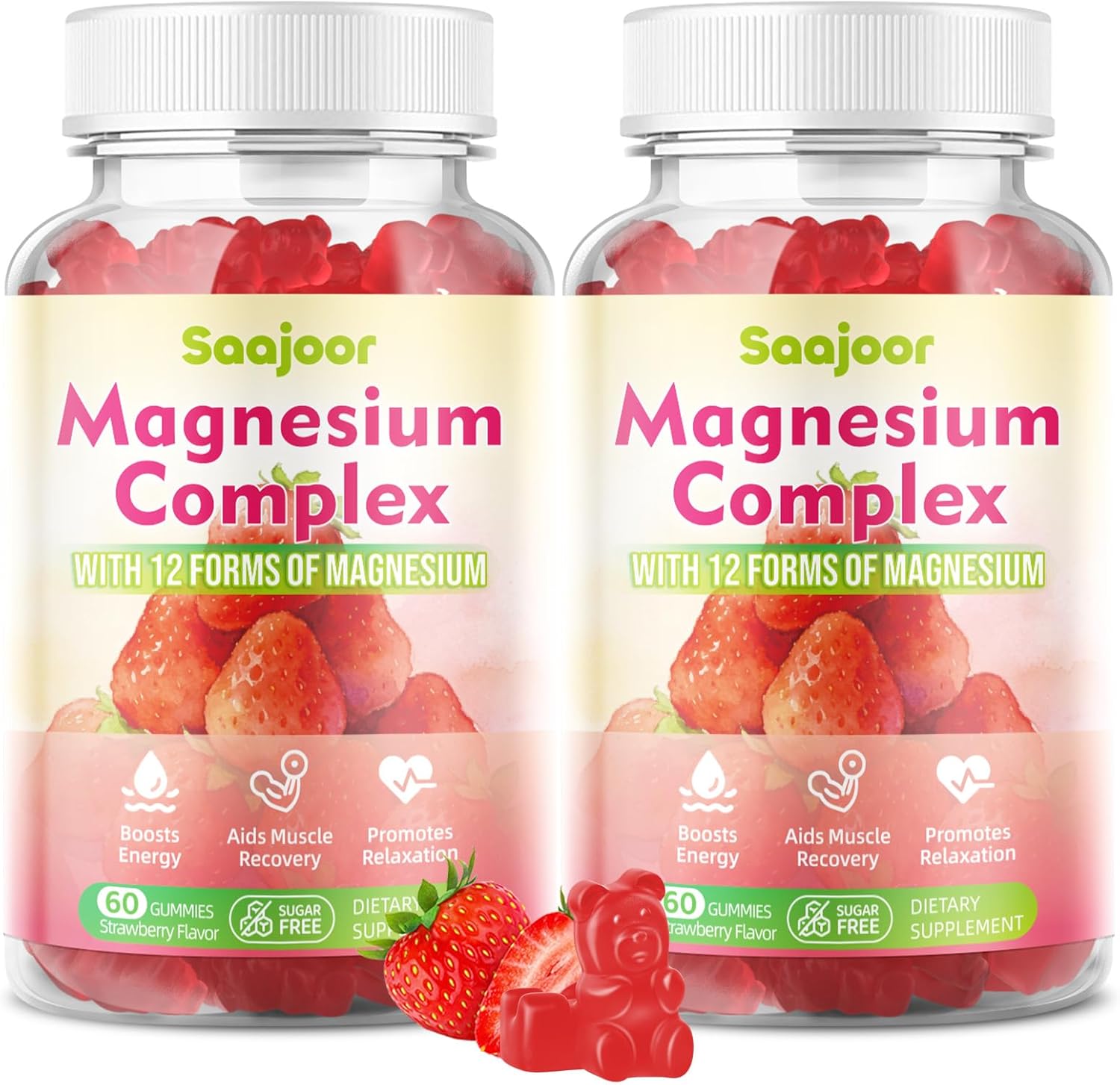 2 Pack Magnesium Complex Gummies – with 12 Forms of Magnesium (Citrate, Glycinate, Malate, Oxide, and More) Plus Vitamins B6, B12, and C. for Women and Men – Strawberry Flavor, 120 Count