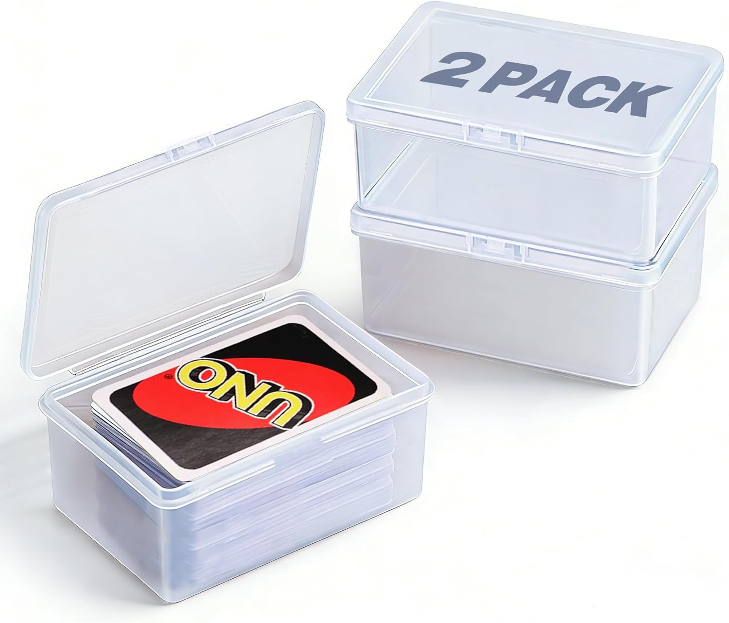 2PCS UNO Card Case Game Card Storage Box, Clear Plastic UNO Card Holder, High Capacity Card Holders for Playing Cards (NO Cards)