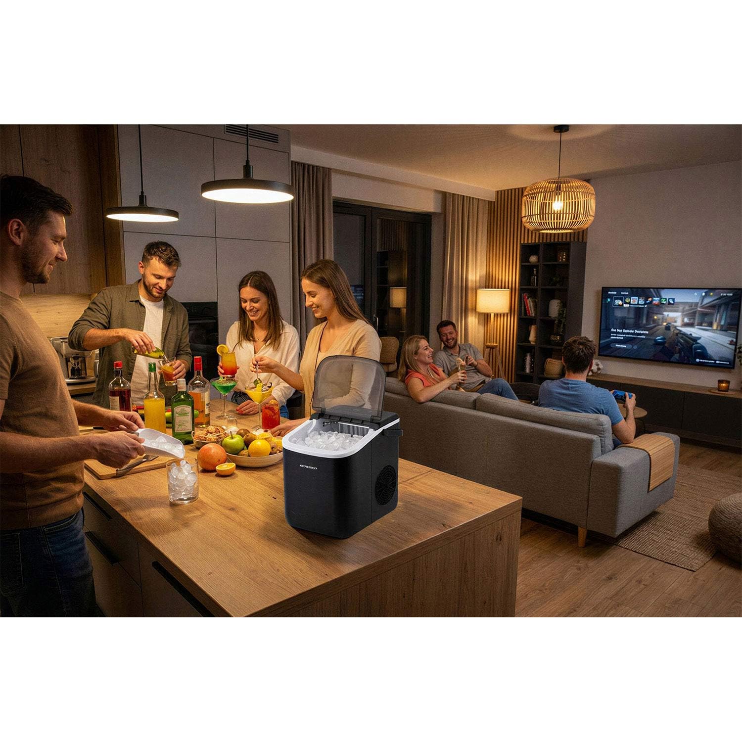Berdsen Máquina de cubitos de hielo 12 kg/24 h – 9 cubitos de hielo en 6 – 8 minutos – Máquina para cubitos de hielo con 2 tamaños S y L – Compacta para cócteles, bebidas y bebidas – Autolimpiable