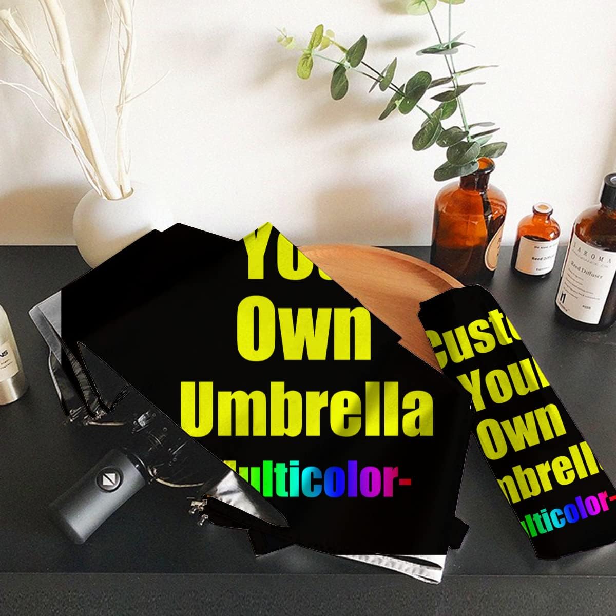 Custom Umbrellas Design Your Own Add Logo or Image Personalized Design Sun/Rain All Weather Folding Foldable Umbrella Gifts For Men Women Family, Inside or Outside Print, Auto Open And Close