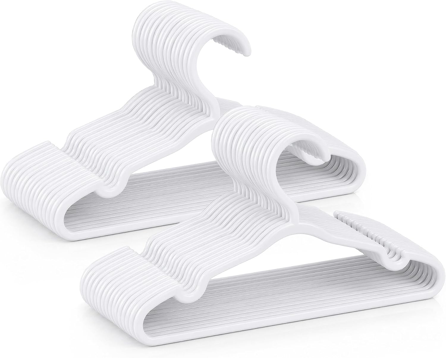 Kids Hangers, 30-Pack, White Plastic, Non-Slip for Baby & Toddler