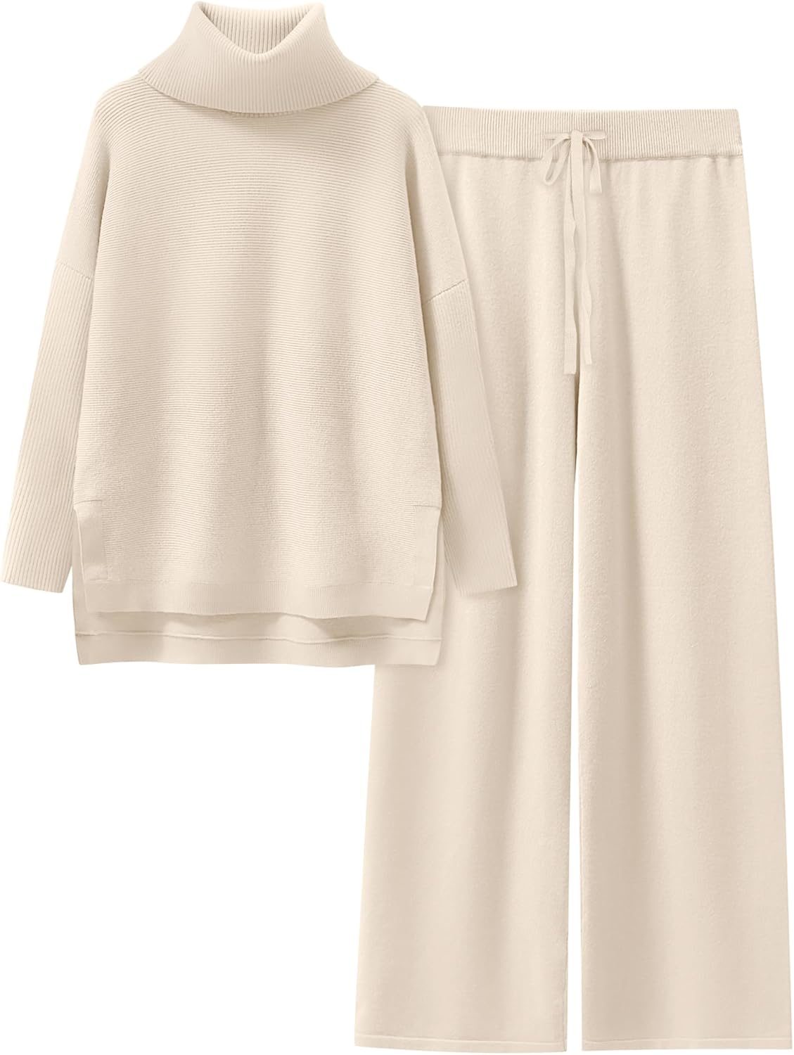 ANRABESS Women Two Piece Outfits Oversized Turtleneck Knit Pullover Sweater Top Wide Leg Pants Lounge Set Sweatsuit 2025 Fall