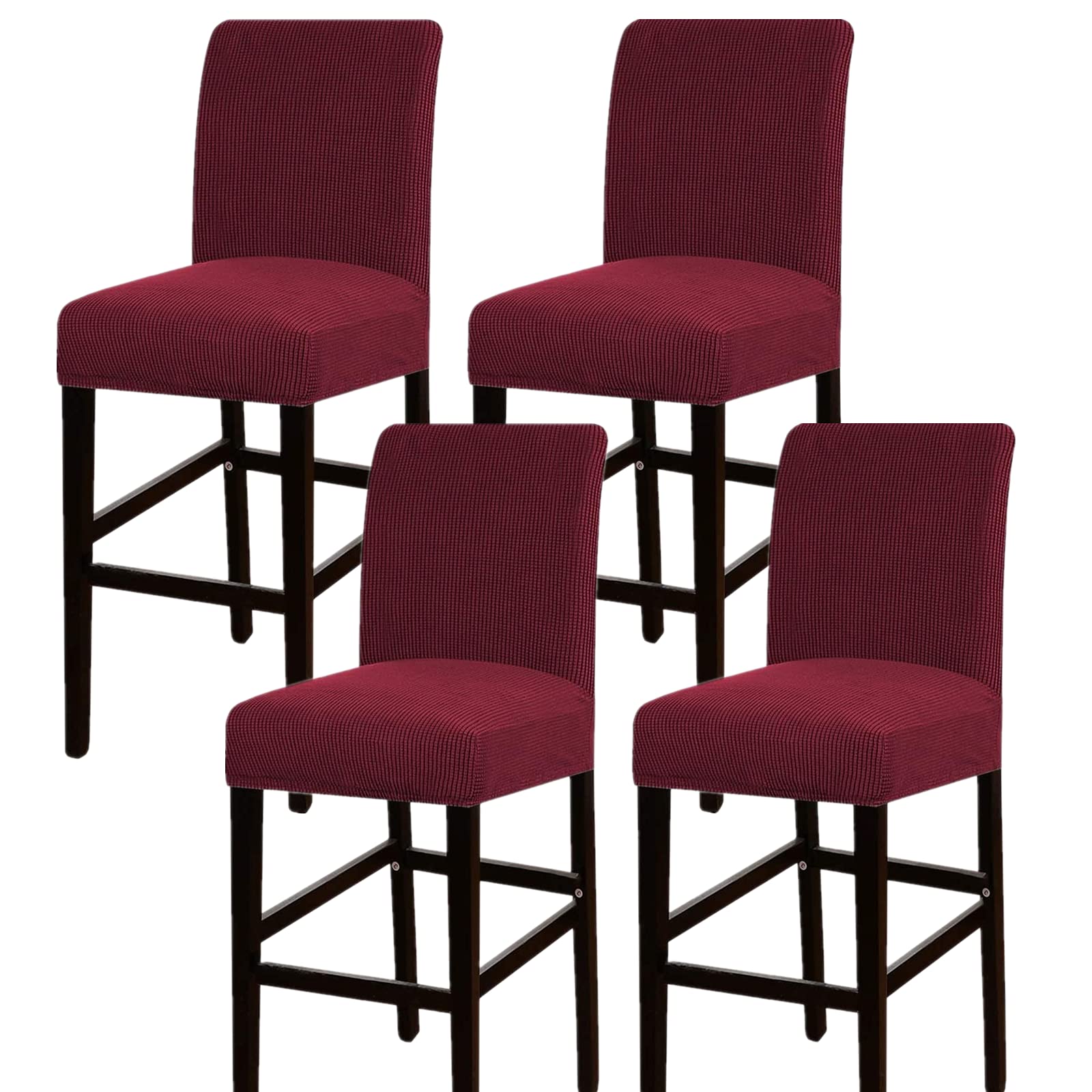 Housse de tabouret de bar extensible et lavable : lot de 4 protections en jacquard bordeaux