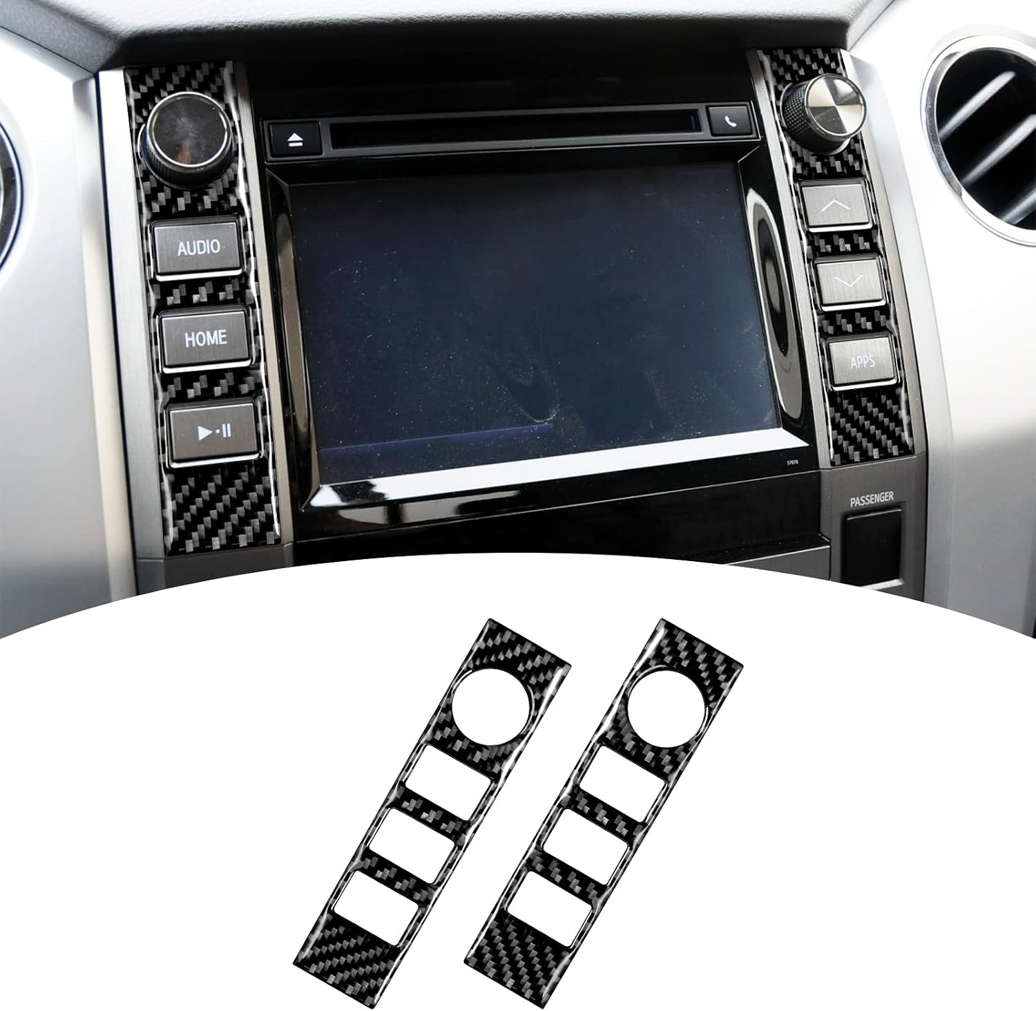 Bilisin Carbon Fiber Decoration Compatible with Toyota Central Control Media Volume Button Panel Trim Interior Accessories for Toyota Tundra 2014 2015 2016 2017 2018(2Pcs Blue)