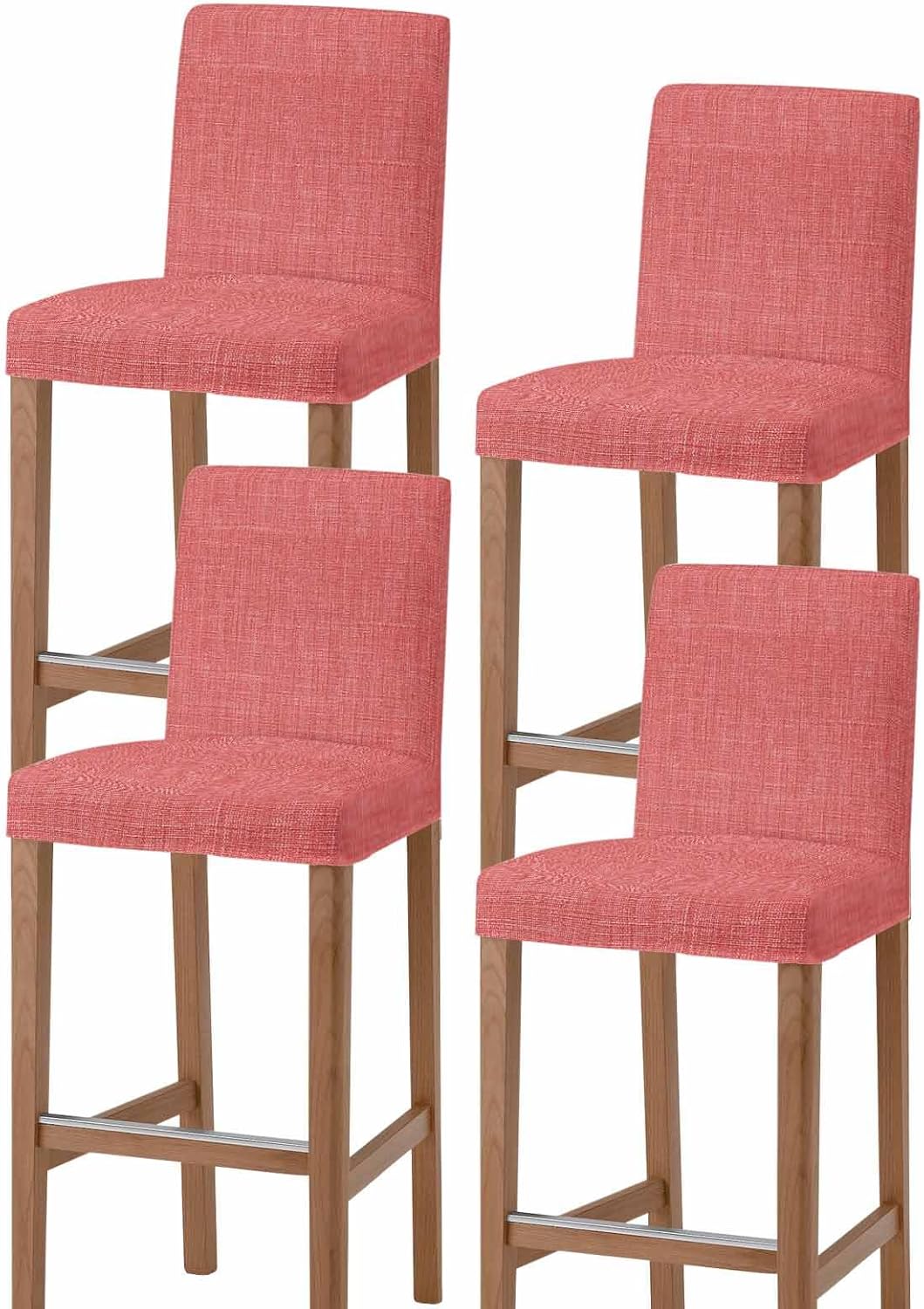 Vintage Coral Red Bar Stool Covers Set of 4, Stretch High Chair Covers, Farmhouse Retro Solid Color Linen Texture Washable Barstool Seat Cover Protectors Slipcovers for Kitchen Dining Room