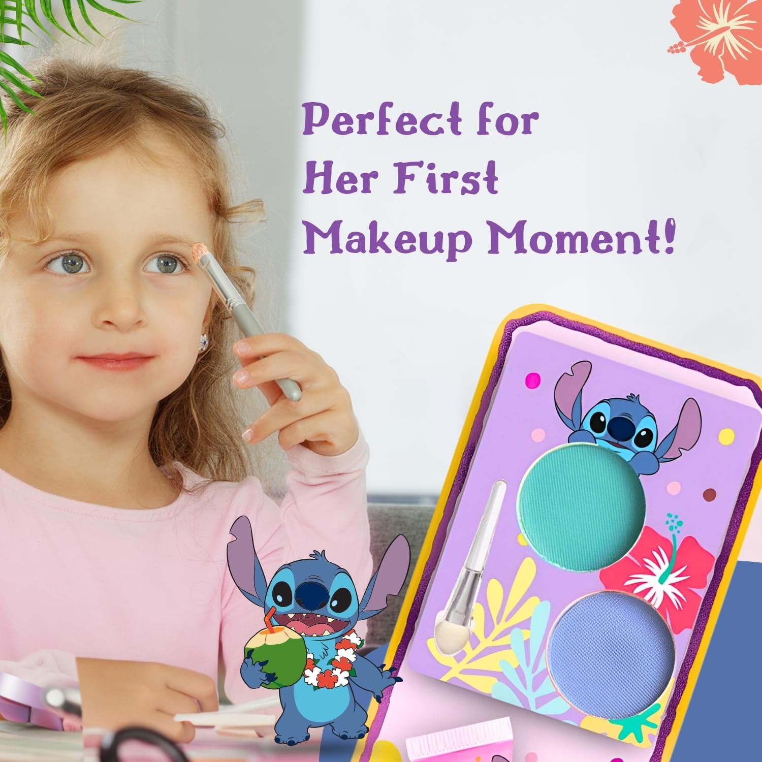 Disney Stitch, set regalo di profumo e trucco naturale per bambini – Eau de Toilette spray 30 ml, lucidalabbra e palette di ombretti con pennello | Regalo di bellezza sicuro, vegano e
