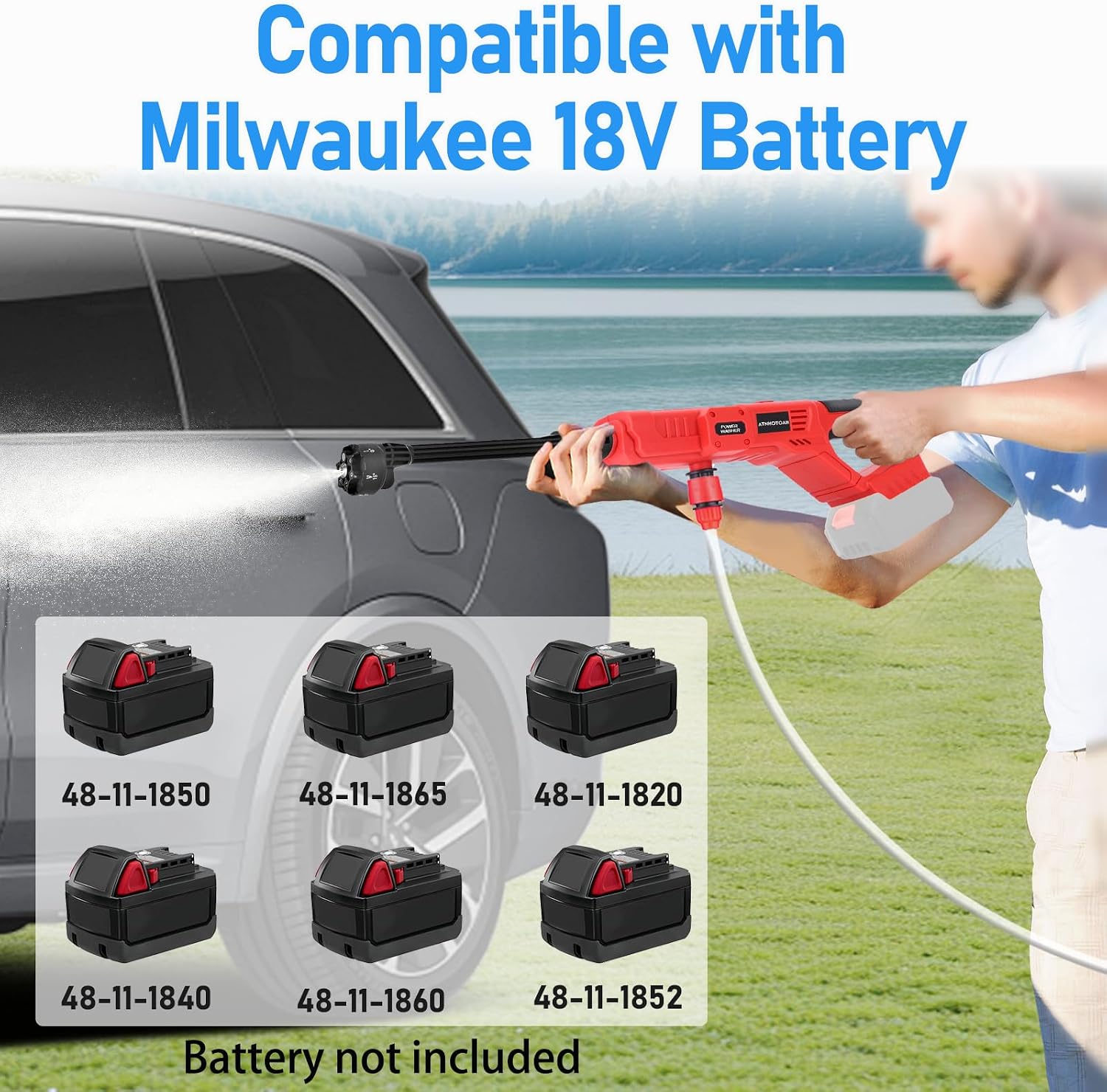 Cordless Cleaner Tool for Milwaukee Battery, Portable Car Cleaning Tools with 6-in-1 Nozzle for Patio Car Floor Fence Deck Indoor (Battery Not Included)
