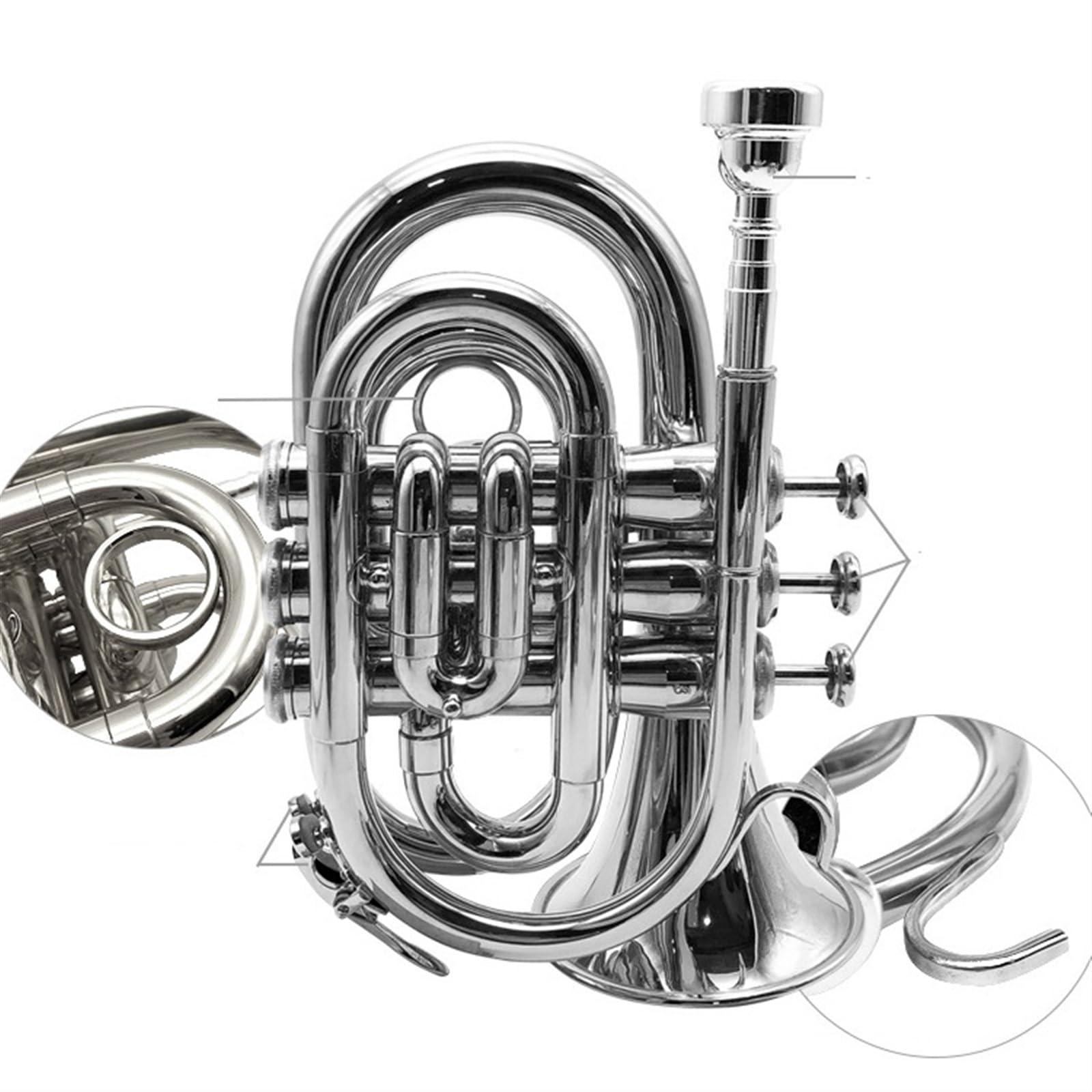 Trąbka Srebrna Trąbka B-płaska Trąbka Palmowa Mini Kieszonkowa Trąbka Mikro Niklowany Instrument Muzyczny
