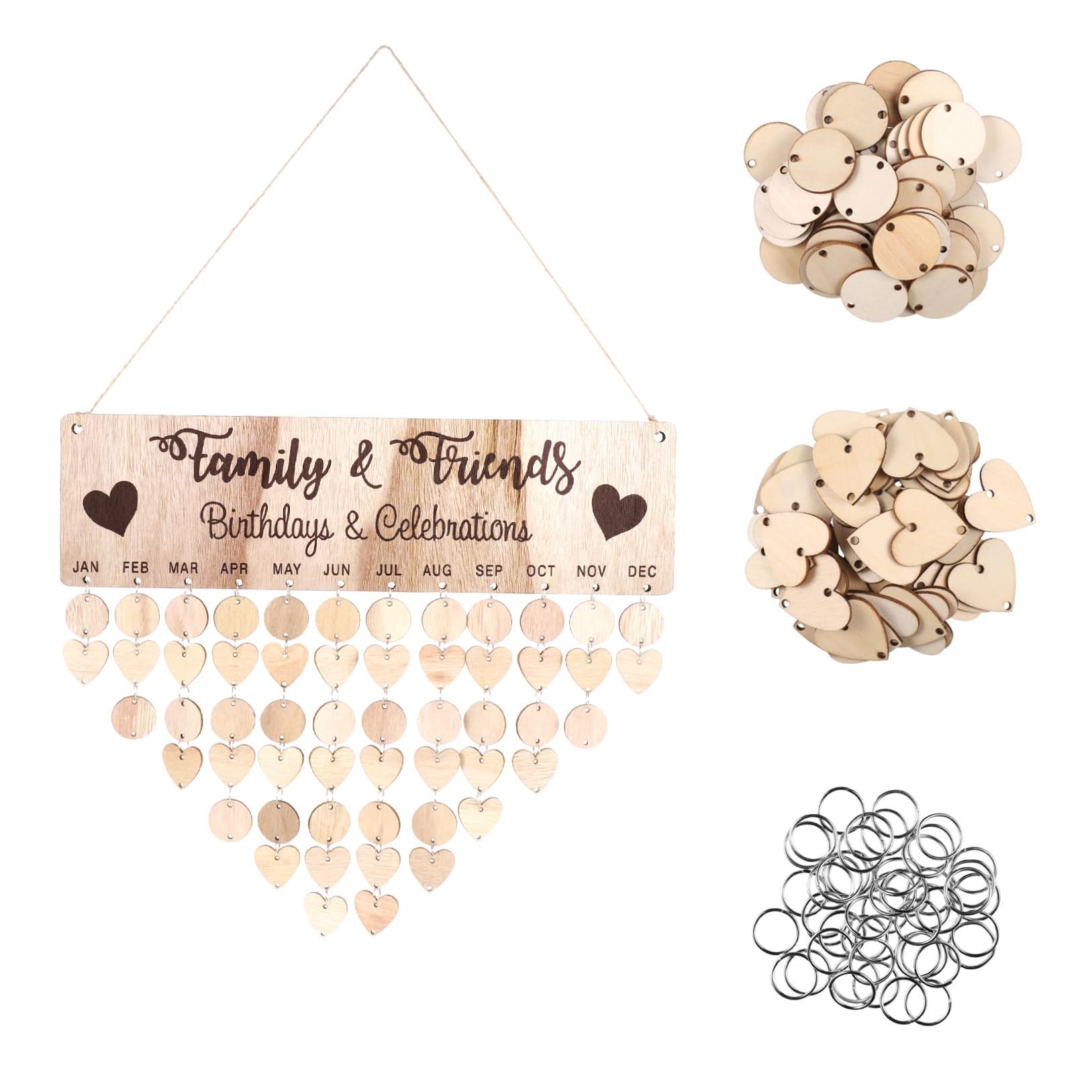 Gadpiparty Calendario in Legno da Appendere alla Parete Promemoria Targa Data e Cuori Pannello Fai da Te per Casa Famiglia e Amici