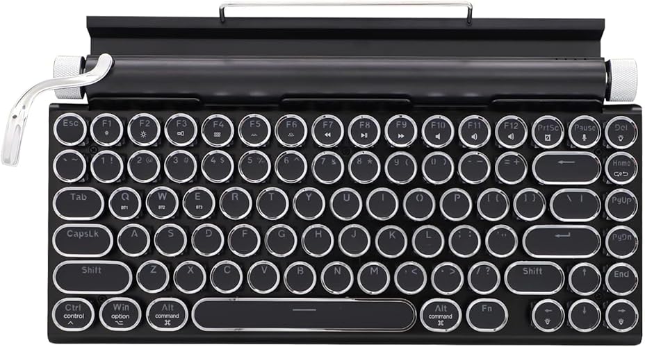 Adventurers Typewriter Style Retro Mechanical Keyboard LED Backlight 83 Keys Bluetooth 5.0 Blue Axis, Suitable Desktop Computers/Laptops Mac/Mobile Punk Keys, Black, 12.8 x 6.6 x 1.6 inches - Black