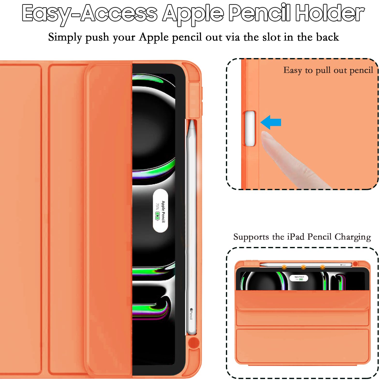 FANSONG Case For IPad Pro 12.9 Inch(6th/5th/4th/3rd Gen,2022/2021/2020/2018 ),iPad Air 13 Inch(M3/M2,2025/2024) Cover With Pencil Holder & Support Pencil Charging,Auto Sleep/Wake,Trifold Stand,Pink - View #9