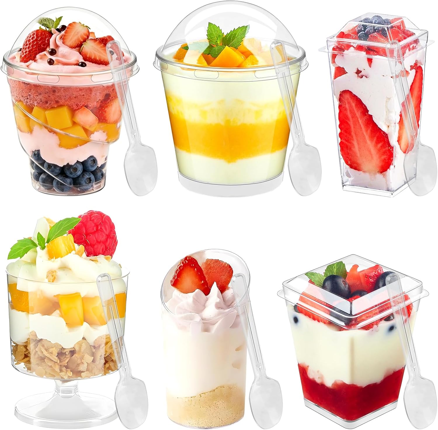 435 PCS Plastic Dessert Cups with Lids and Spoons, 5 oz and 3 oz Mini Clear Shooters Cups for Desserts, Appetizer, Ice Cream, Pudding, Jelly, Fruit, Mousse