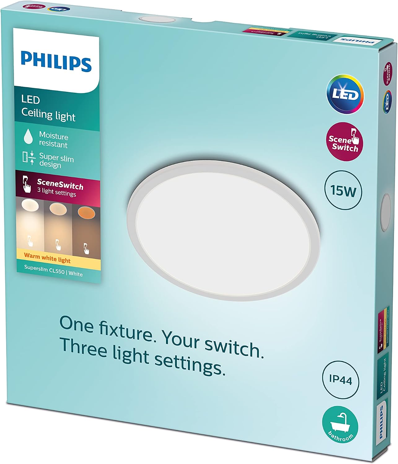 Philips LED Superslim Bathroom Ceiling Light 27K 15W, Warm White IP44. For Bathroom And Kitchen Lighting, 15 Watt - Image 3
