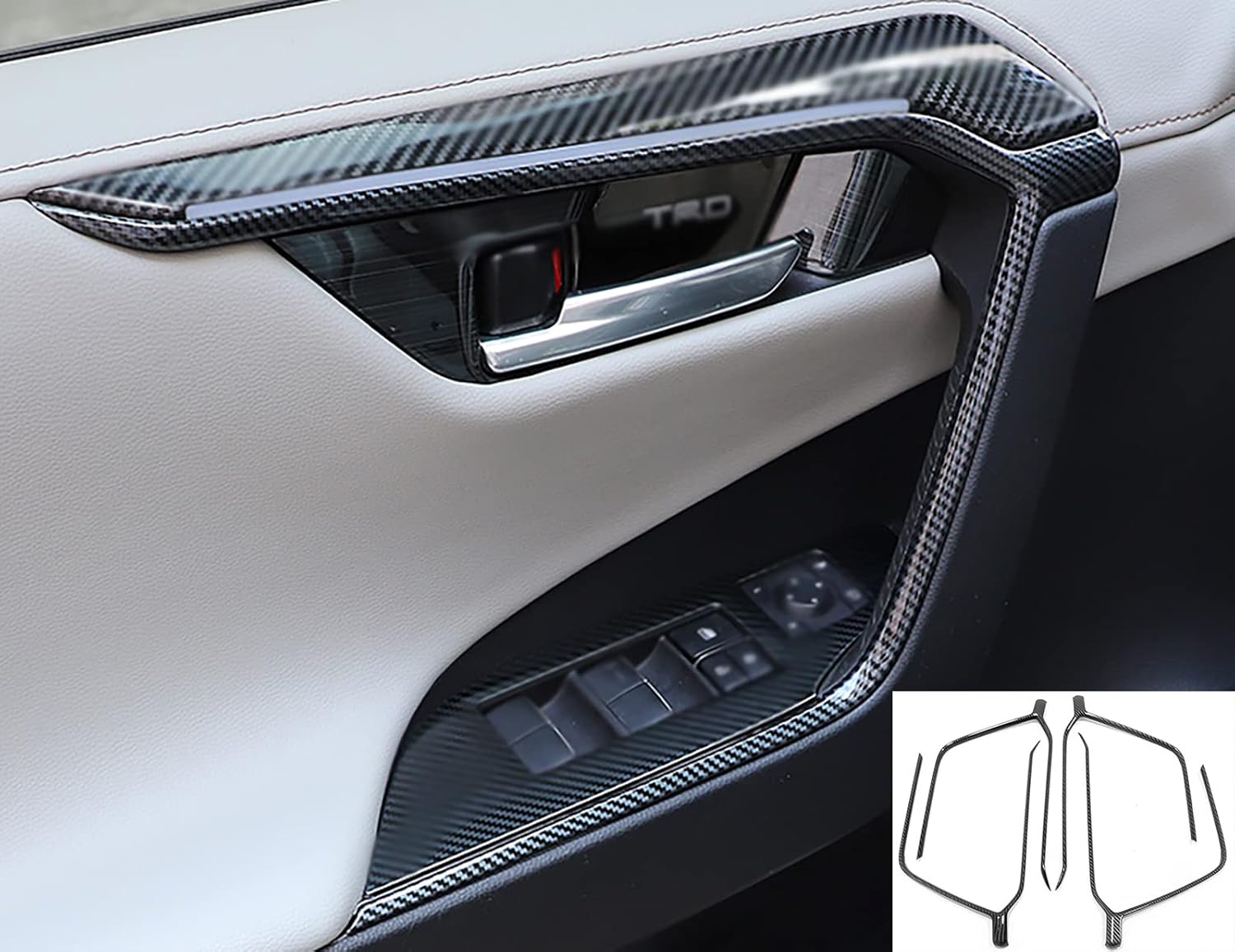 Car Accessories Fit for Toyota RAV4 (XA50) 2019 2020 2021 2022 2023 2024 Door Inner Armrest Frame Handle Decor Cover Trims (Carbon Fiber Style) ABS 4PCS