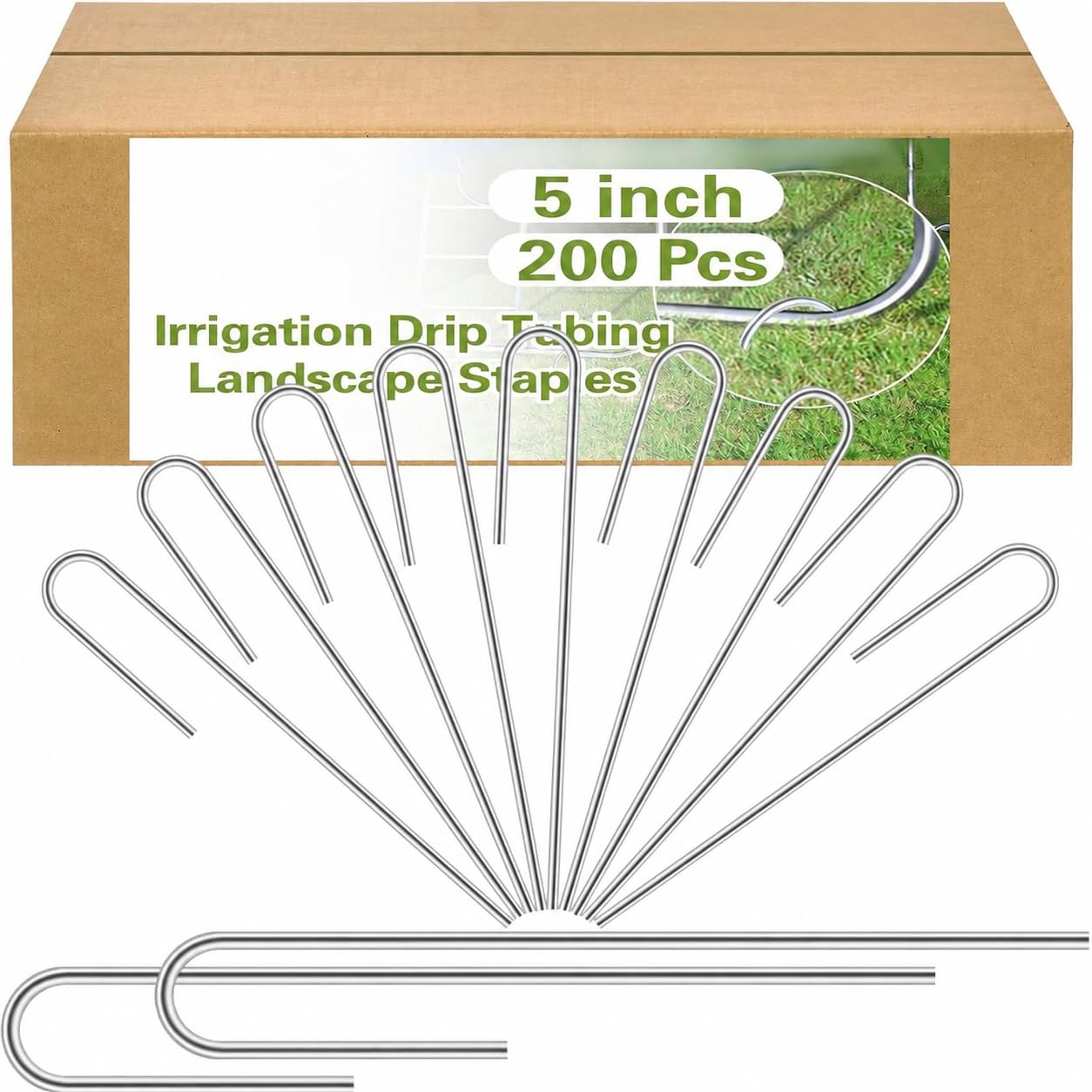 Spymero 200 Pcs 13.3cm J Shape Drip Tubing Stakes Garden Landscape Pins