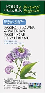 Four O'Clock Herbalist Herbal Tea Calm Passionflower & Valerian, Non Gmo Project, Kosher, Gluten-Free, 20 Teabags