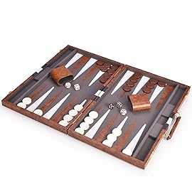 AMEROUS Backgammon Set, 18 Inches Classic Board Game withLeather Case, Folding Board, Gift Package, Portable Travel Strategy Backgammon Game Set for Adults, Kids (Large, Brown)