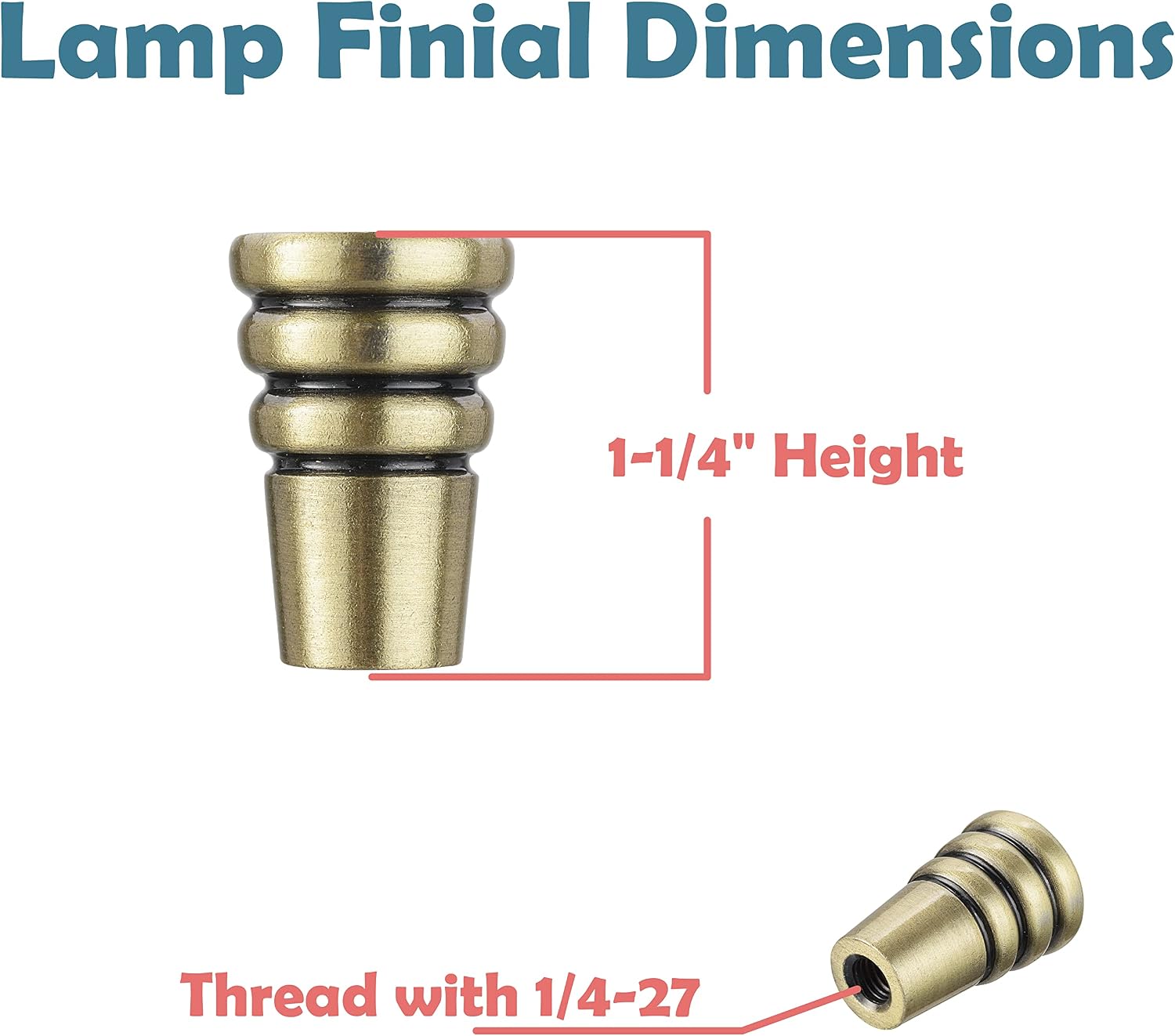 Aspen Creative 24038-12, Solid Steel Finial for Lamp Shade, Steel in Brass Plated Finish, 1-1/4" Height, 2 Pack