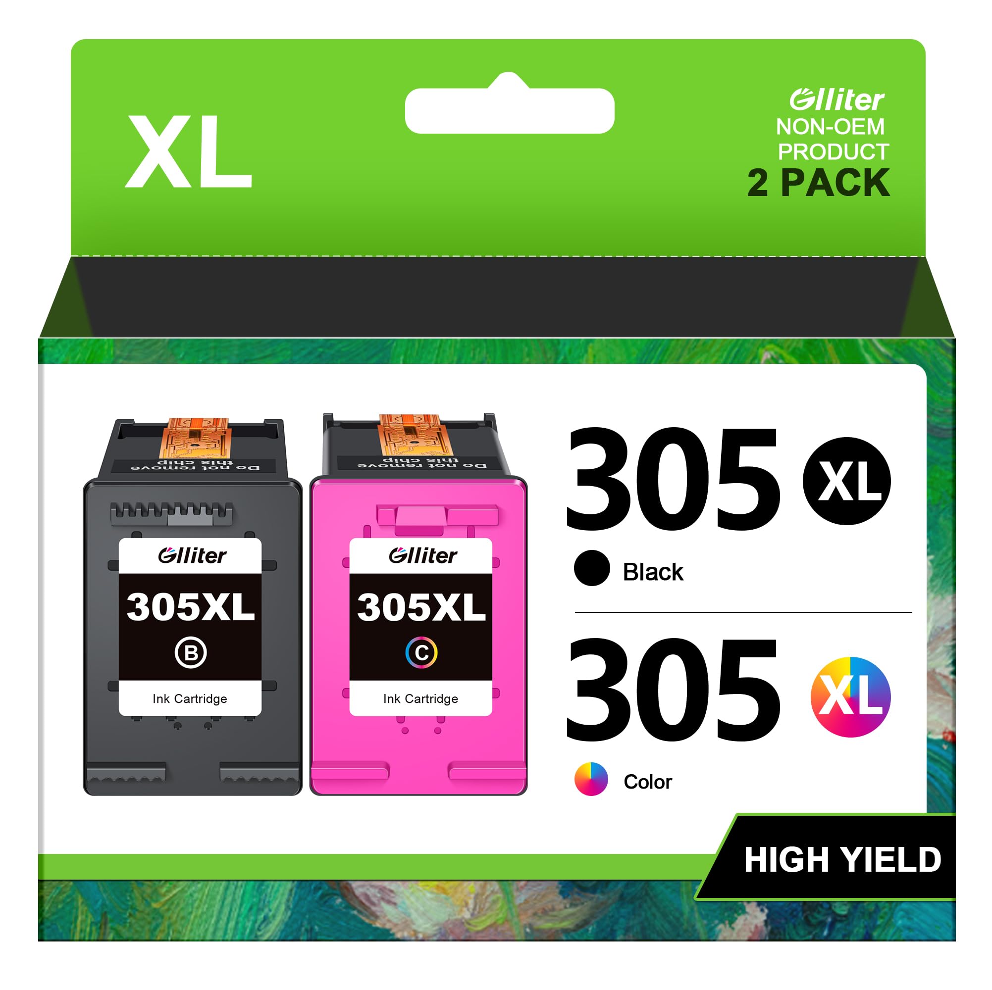 Glliter 305XL Druckerpatronen 305 für HP 305 XL kompatibel mit HP Deskjet 2820e 2800e 4220e für HP Envy 6000 6020 6020e 6032e 6420e 6432e Patronen (Schwarz, Farbe)