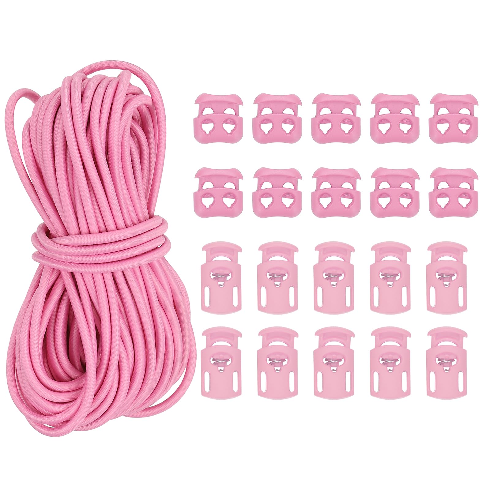 PATIKIL 16 Yard Elastic Bungee Cord & 10pcs Single Hole Cord Lock & 10pcs Double Hole Spring Toggle Stopper for Paracord Drawstring Shoelace Clothing Backpack Bags