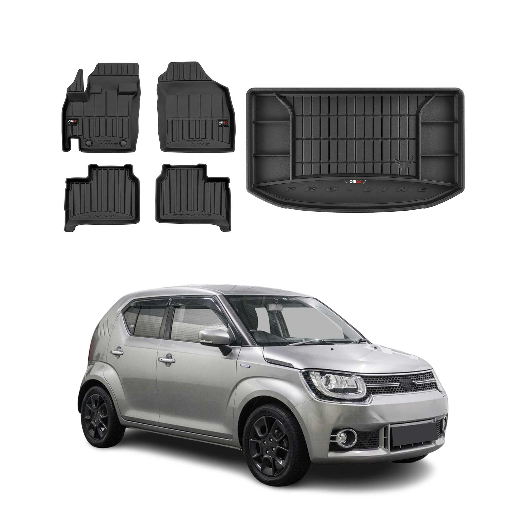 OMAC Fußmatten Kofferraumwanne für Suzuki Ignis 3 2016-2026 Gummi 5tlg