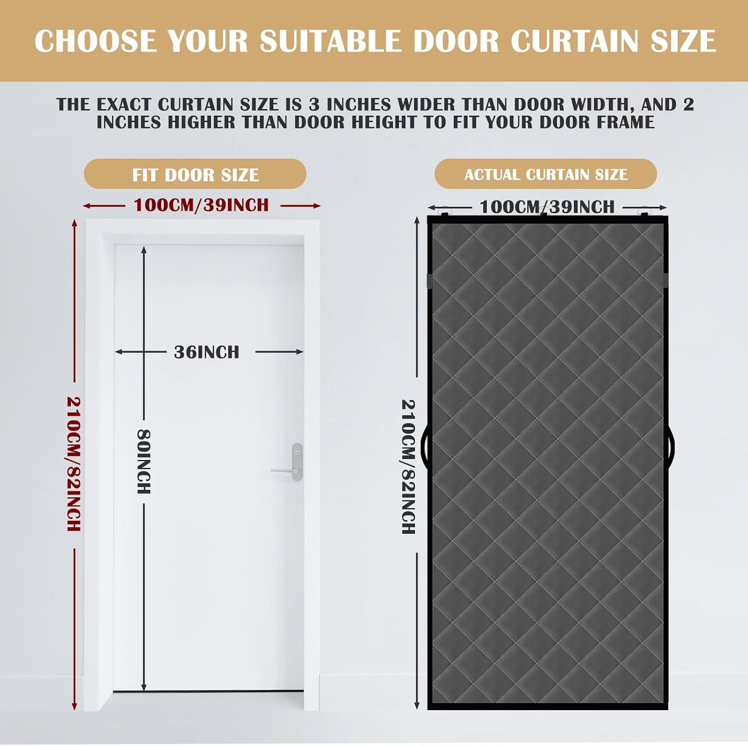 Fanfanwin 2 Pcs Thermal Insulated Door Curtains Fit Door Size 36'' X 80'', Winter Doorway Blankets Upgraded Oxford Cloth Thicken Cotton Filled, Thermal Covers to Keep Cold Out, Grey