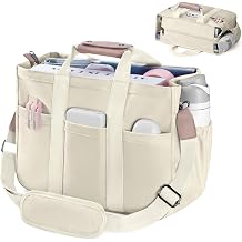 JIECH Canvas Tote Bag with Multi Pockets Crossbody Tote Bag for Women Bible Handbag Everything Tote Bags with Compartments