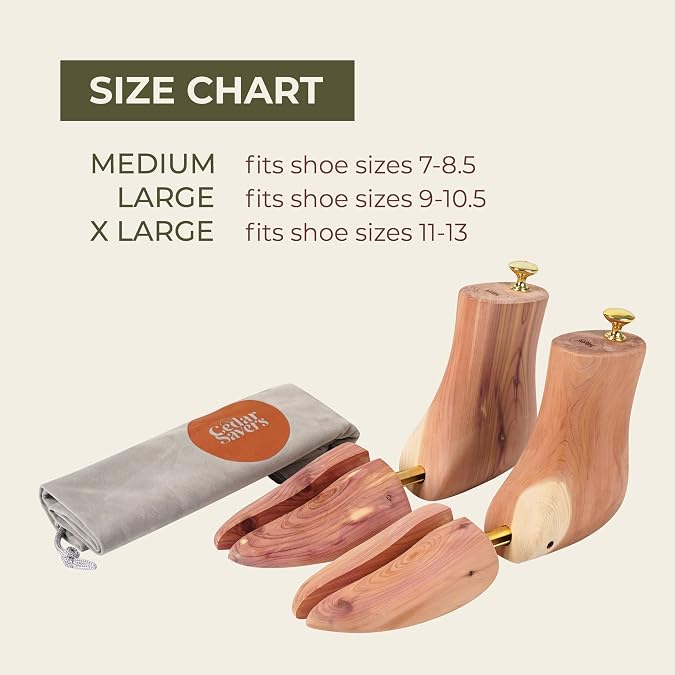 Cedar Boot Tree for Men - Natural Aromatic Wood Boot Tree Grown In USA, For Boots & Shoes, Storage Bag Included
