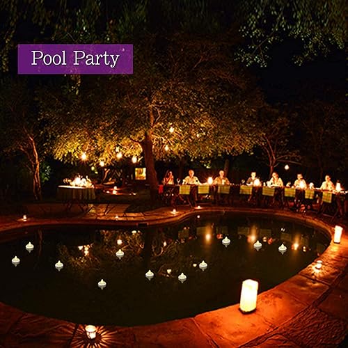 Miniatura 4 de SingTok 24 velas flotantes sin llama, impermeables, funciona con pilas, color blanco cálido, luces LED parpadeantes para exteriores, velas votivas a