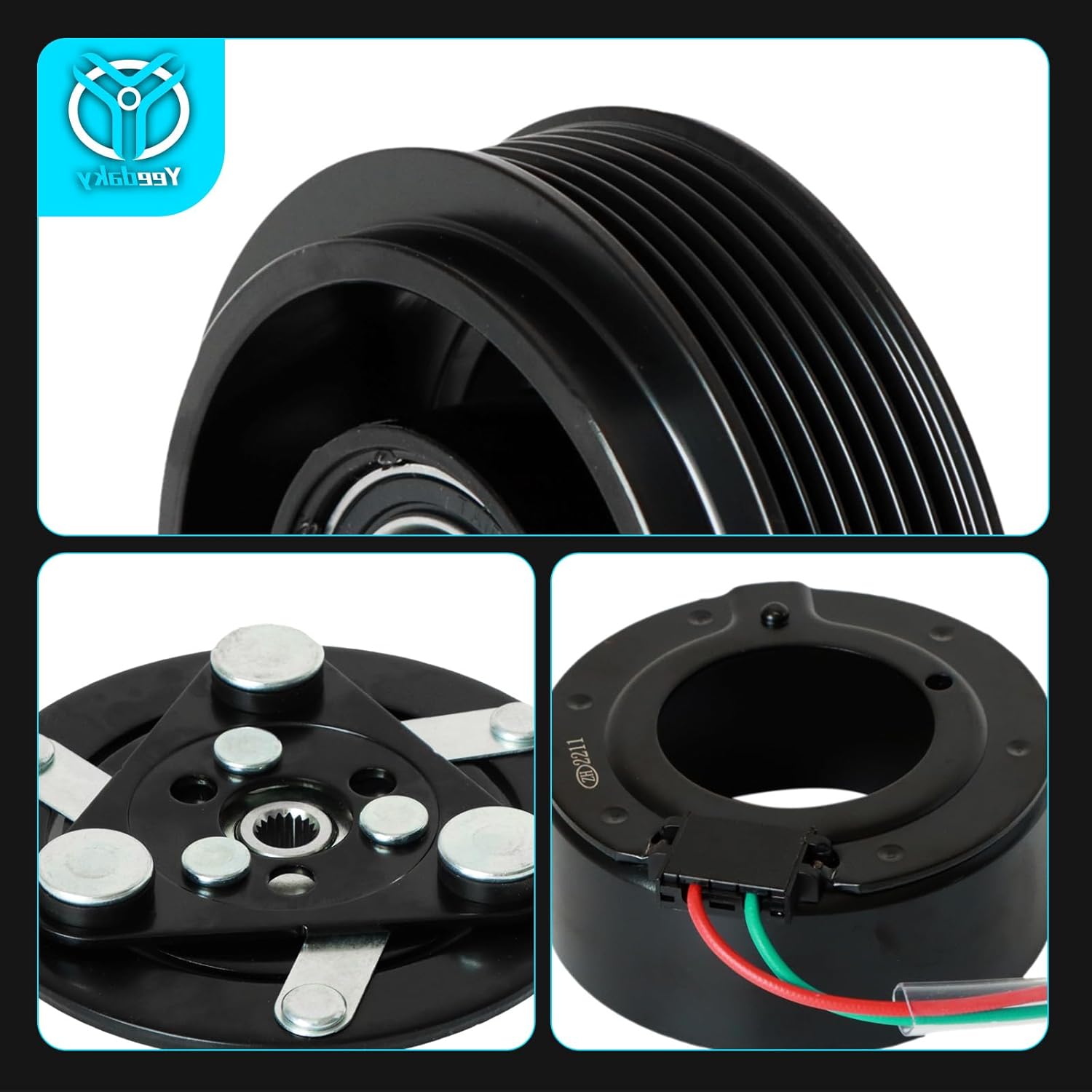 A/C Compressor Clutch Kit Pulley Coil Fit for Honda Civic 4 CYL 1.7L 2001-2005 1630 AC Air Conditioning Compressor Aftermarket Automotive Parts Replacement OE#4985, 4914, 3654, 3657